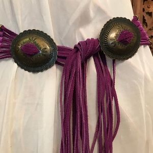 Boho Belt Purple Leather Conch Western Fringe